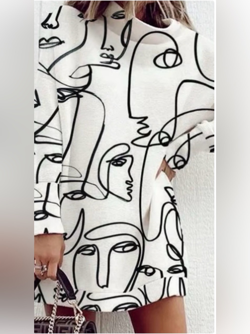 Abstract Face Print White Mini Dress